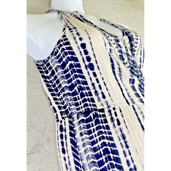 Knox Rose Small Blue Tie Dye Gauzy V Neck Faux Wrap Maxi Dress High Slit Cottage - Picture 12 of 13